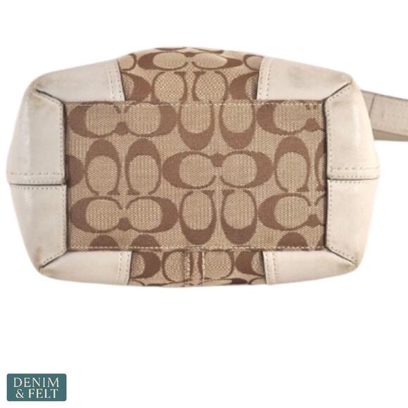 Coach Signature Canvas White Leather Trim Crossbody Shoulder Bag Lilac Lining - Picture 7 of 15